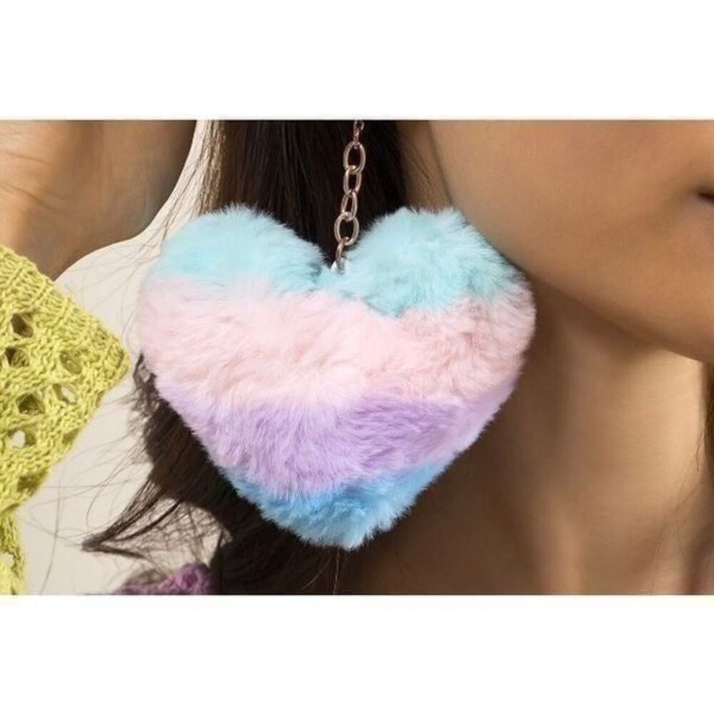Oversized Rainbow Plush Love Heart Earrings-NWT